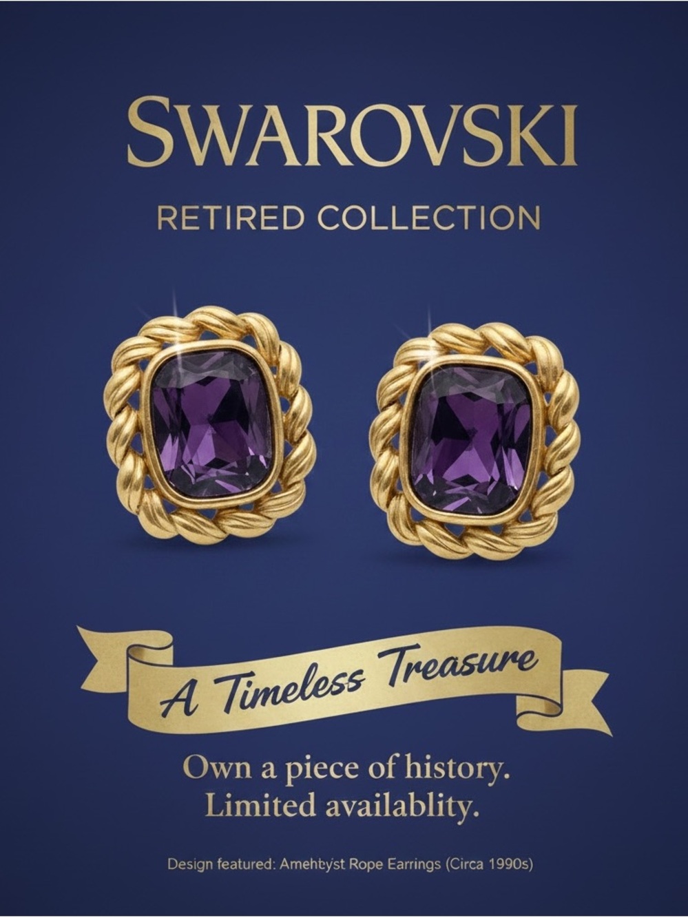 Signed Vintage Swarovski Purple and Gold Earrings